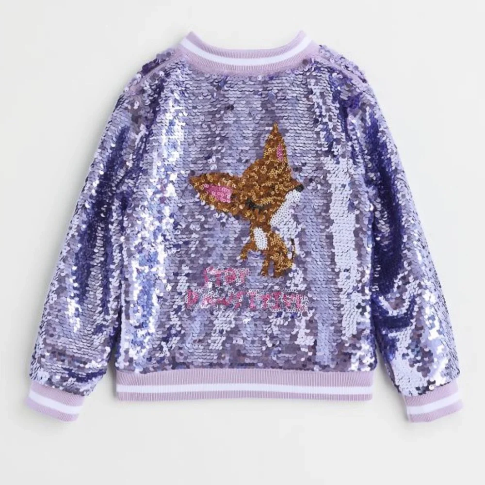 H&M ‘Stay Pawsitive” Girls Sequin Bomber Jacket - Size 6-7Y